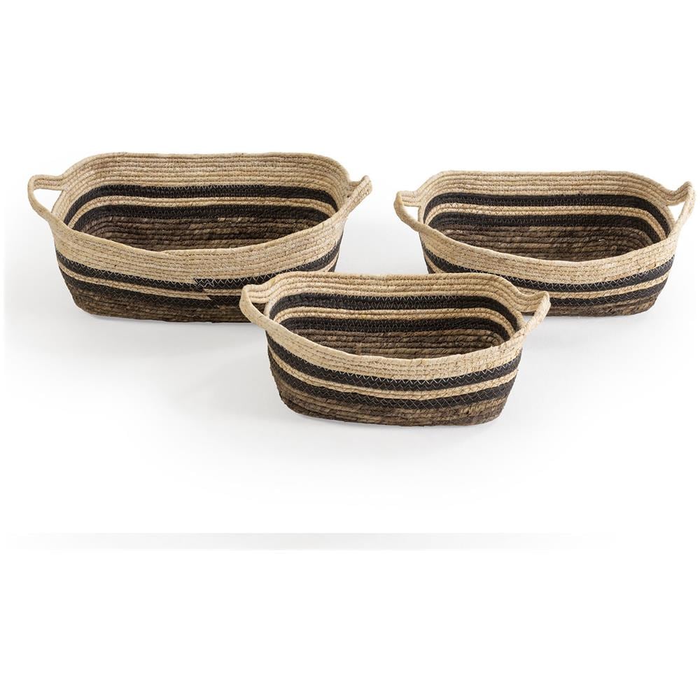 Set Di 3 Cestini Luar In Fibra Naturale E Carta, Marrone /beige Con Manici - Foto 1