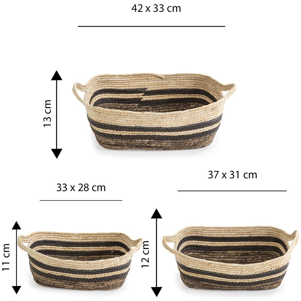 Set Di 3 Cestini Luar In Fibra Naturale E Carta, Marrone /beige Con Manici - Foto 5