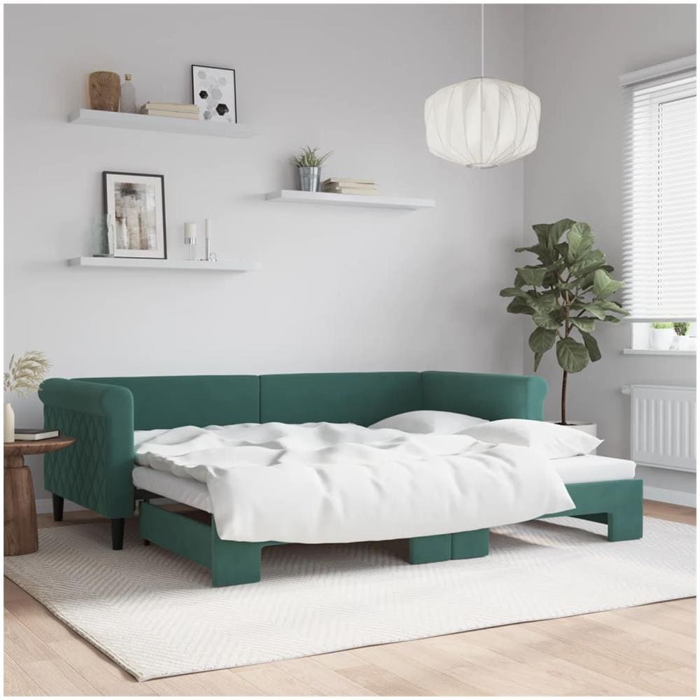 Divano Letto Con Letto Estraibile Verde Scuro 90x200cm Velluto - Foto 1