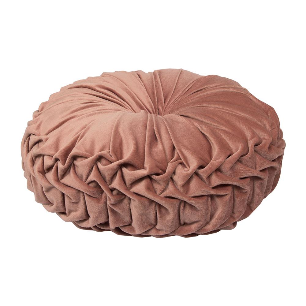 Cuscino Arredo Imbottito In Velluto Rotondo A Pieghe Plissettato Colore Rosa Antico Atelier In Tinta Unita Pieghettato - Foto 2