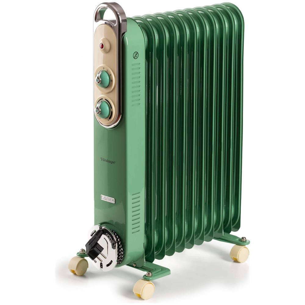 Linea Vintage 8252 Radiatore a olio Vintage, 11 elementi riscaldanti, 2500W, 3 livelli di potenza, Maniglia e ruote per facile trasporto, Verde - Foto 1