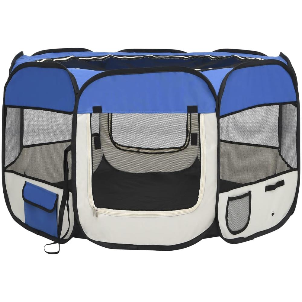 Box per Cani Pieghevole con Borsa Trasporto Blu 110x110x58 cm - Foto 1