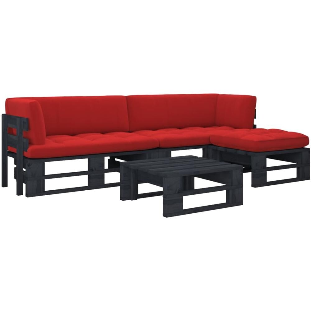Set Divani a Pallet e Cuscini 4 pz in Pino Impregnato Nero - Foto 1