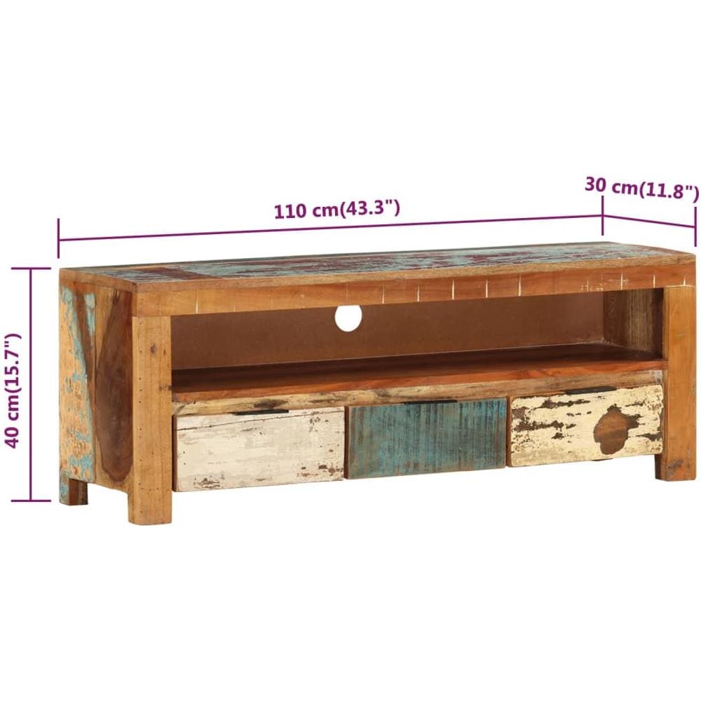 Mobile Porta Tv 110x30x40 Cm In Legno Massello Di Recupero - Foto 10