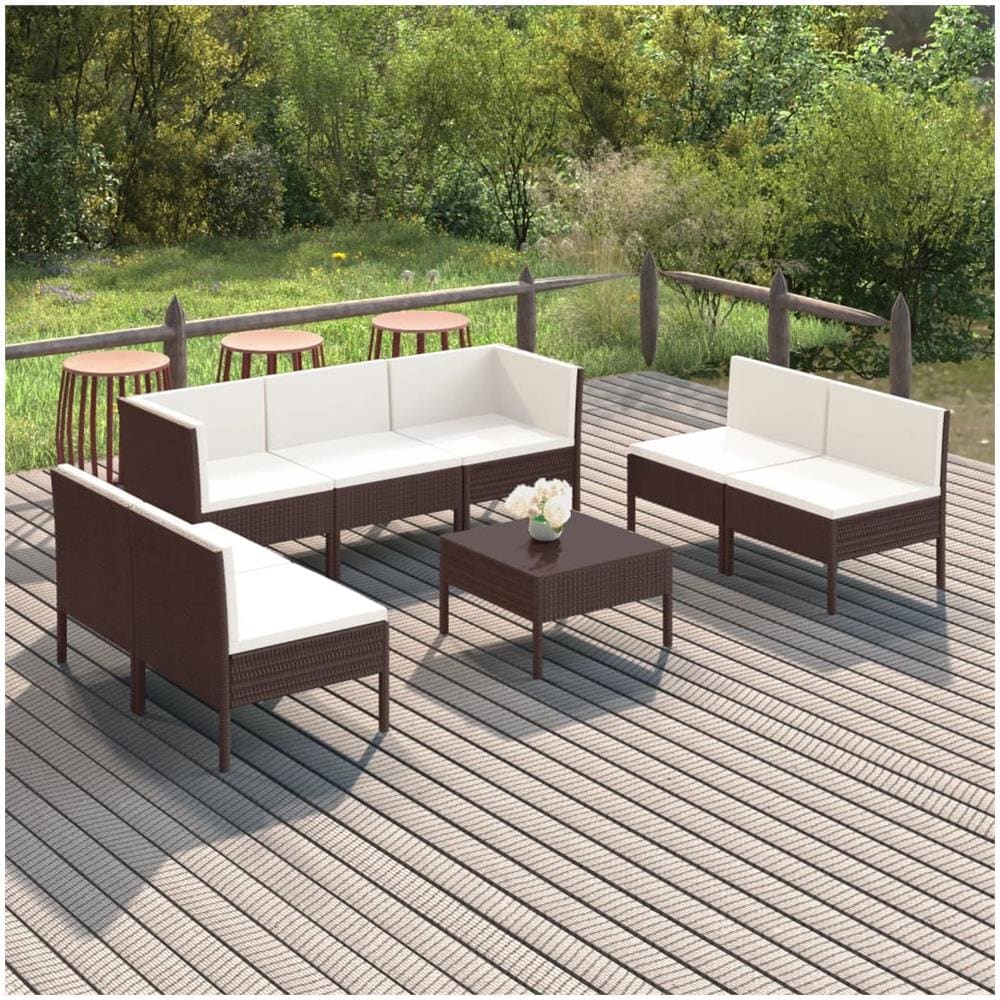 Set Divani Da Giardino 8 Pz Con Cuscini In Polyrattan Marrone - Foto 1