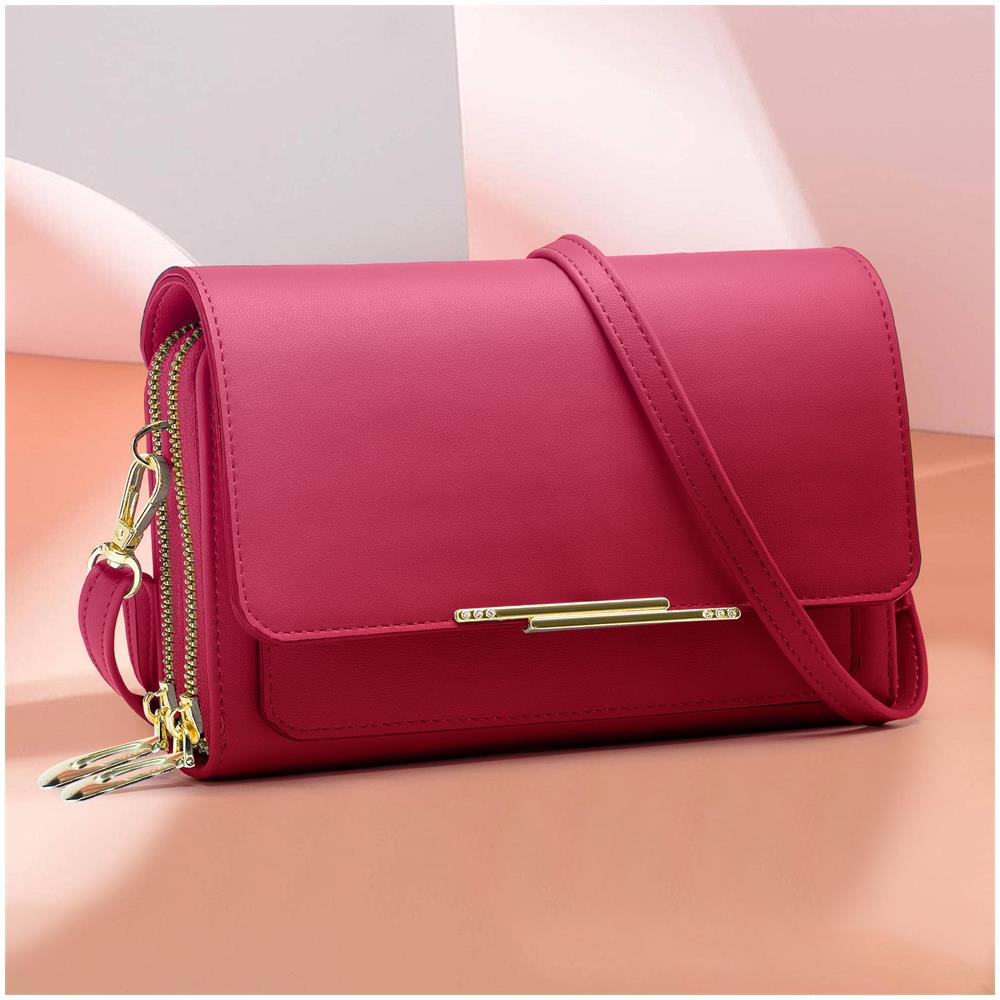 Borsetta A Tracolla Per Smartphone Multi-scomparto In Similpelle Fucsia - Foto 2