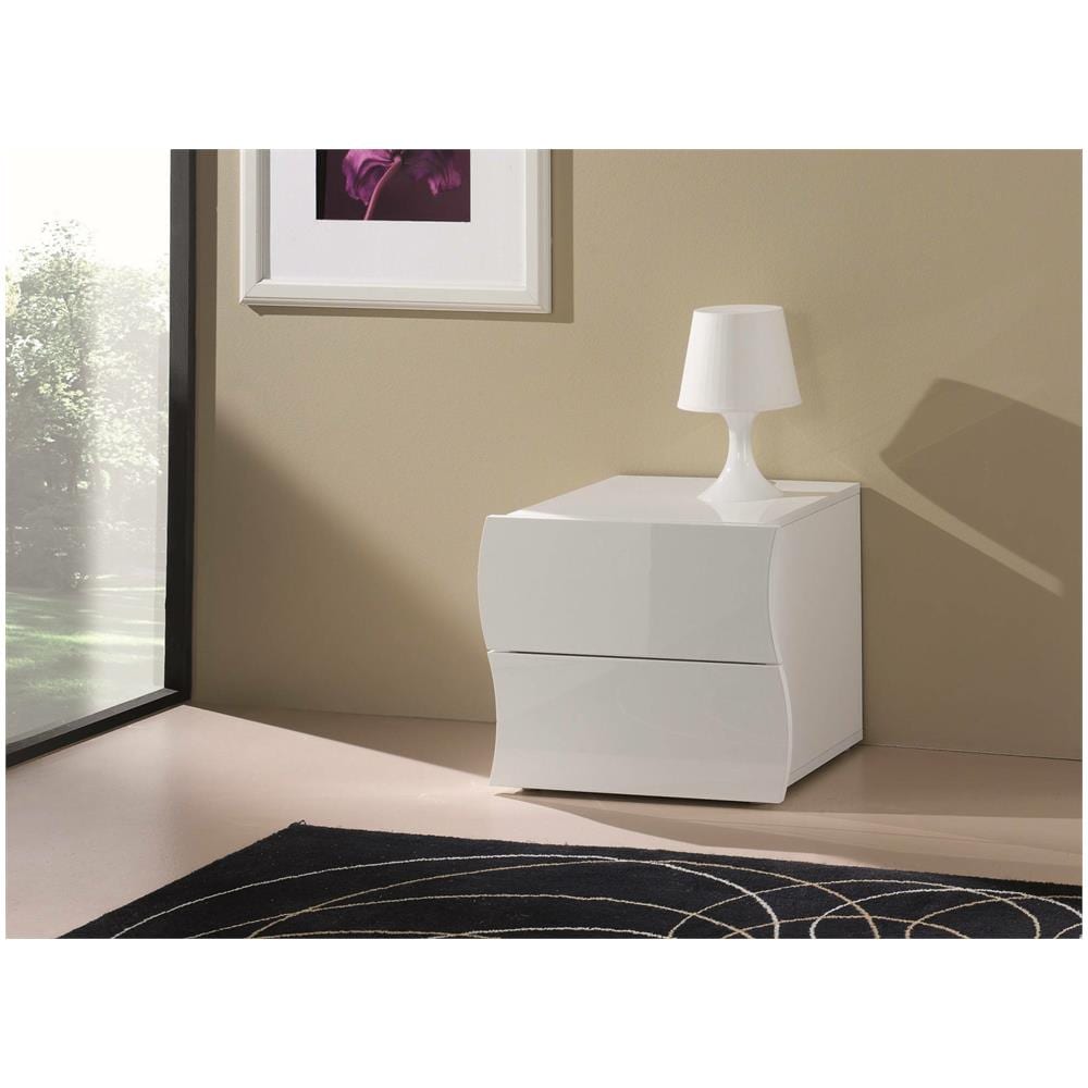 Comodino Edoardo, Tavolino Da Notte Con 2 Cassetti, Mobiletto Per Camera Da Letto, 100% Made In Italy, Cm 50x40h41, Bianco Lucido - Foto 1