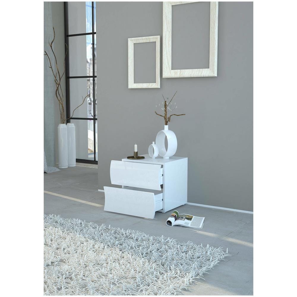 Comodino Edoardo, Tavolino Da Notte Con 2 Cassetti, Mobiletto Per Camera Da Letto, 100% Made In Italy, Cm 50x40h41, Bianco Lucido - Foto 4