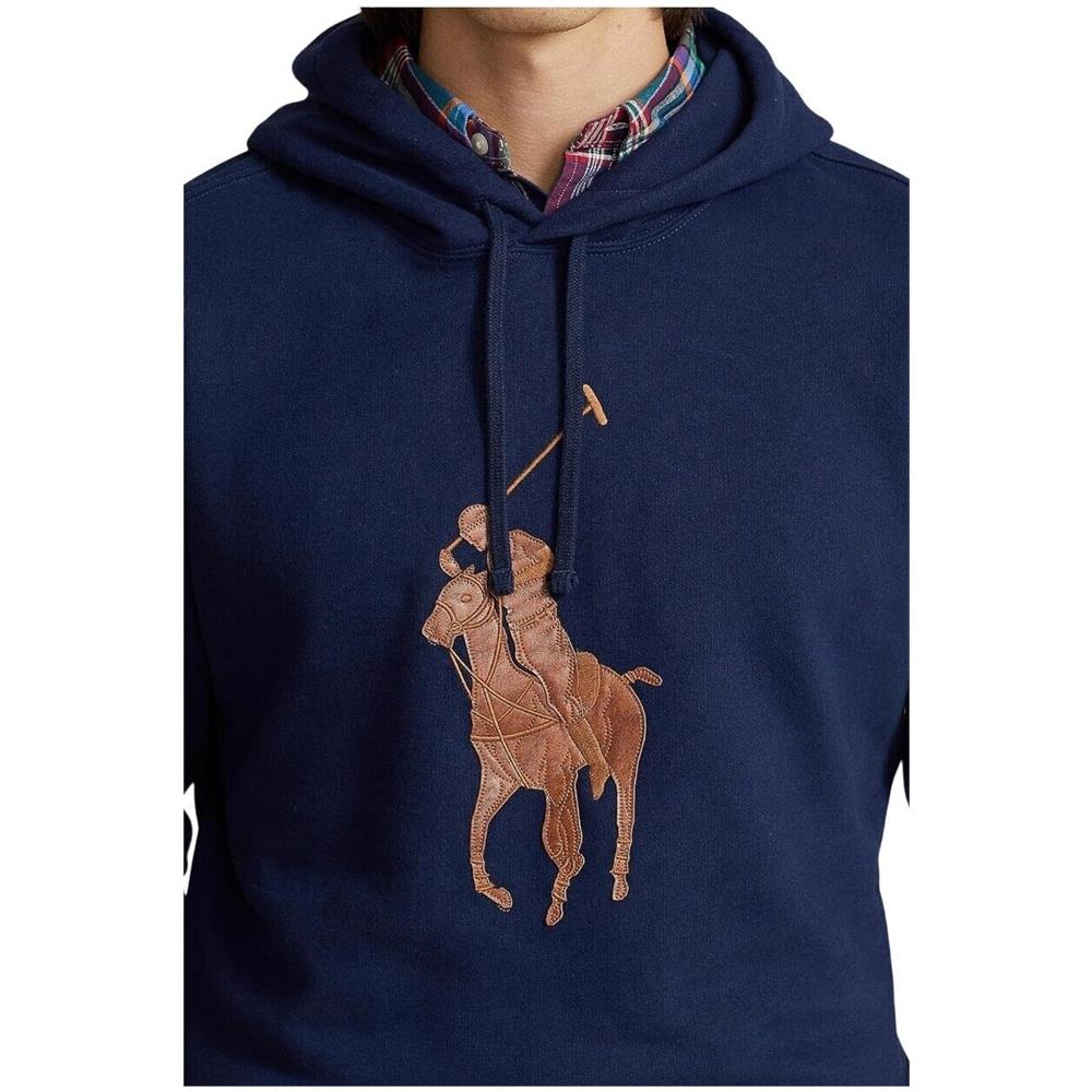 Felpa Polo Ralph Lauren The Rl Fleece Leather-big Pony Hoodie Tg Xxl - Foto 4