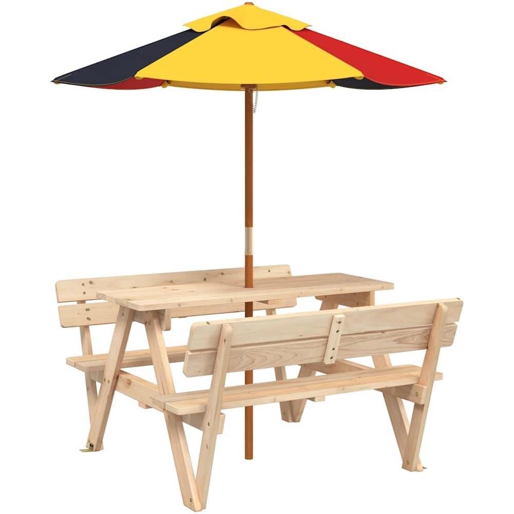 Tavolo da Picnic per 4 Bambini con Ombrellone Legno di Abete - Foto 1