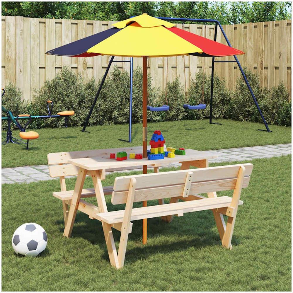 Tavolo da Picnic per 4 Bambini con Ombrellone Legno di Abete - Foto 2