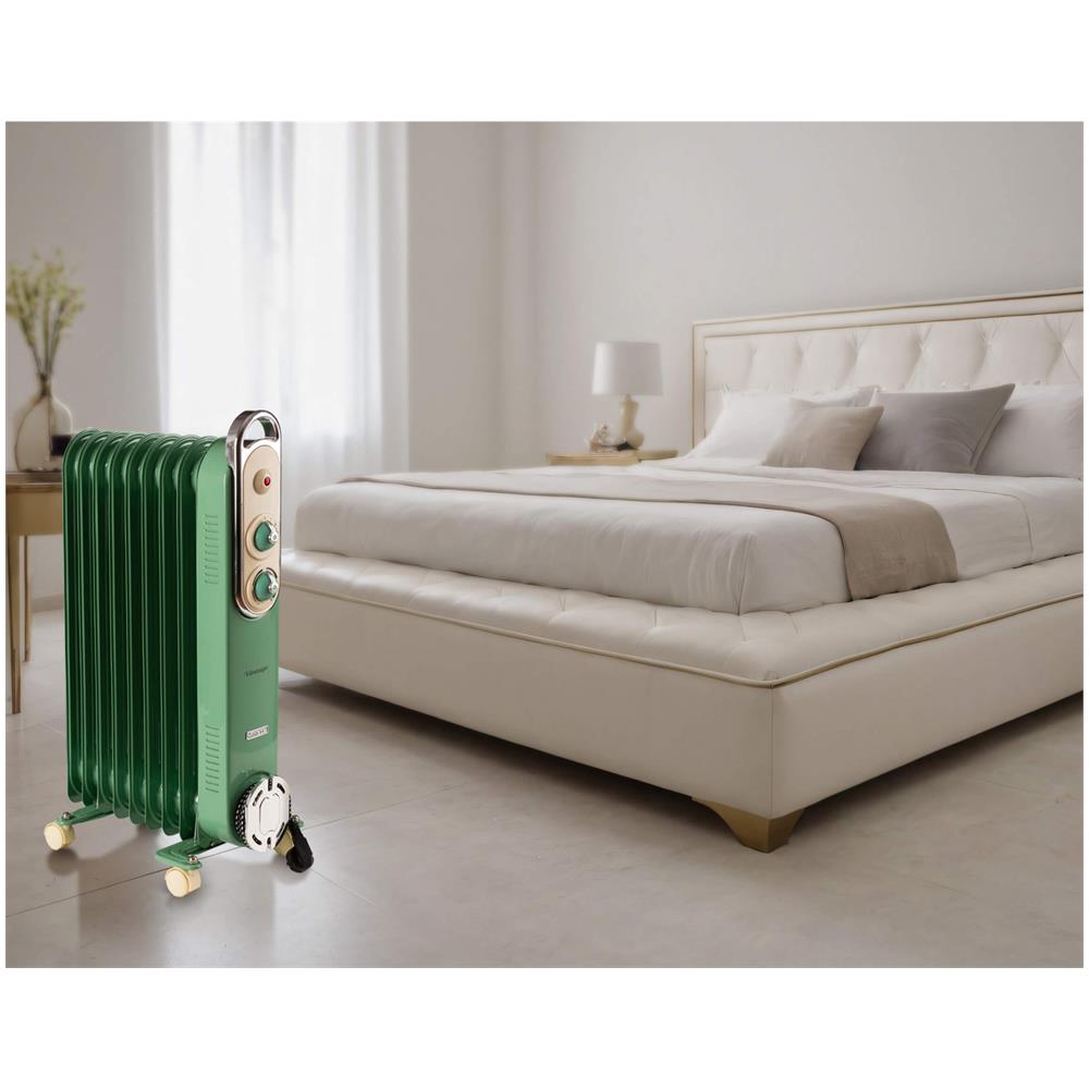 Linea Vintage 8251 Radiatore a olio Vintage, 9 elementi riscaldanti, 2000W, 3 livelli di potenza, Maniglia e ruote per facile trasporto, Verde - Foto 4