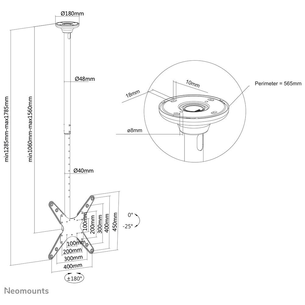 FPMA-C340BLACK Supporto da Soffitto per TV /Monitor - Foto 14