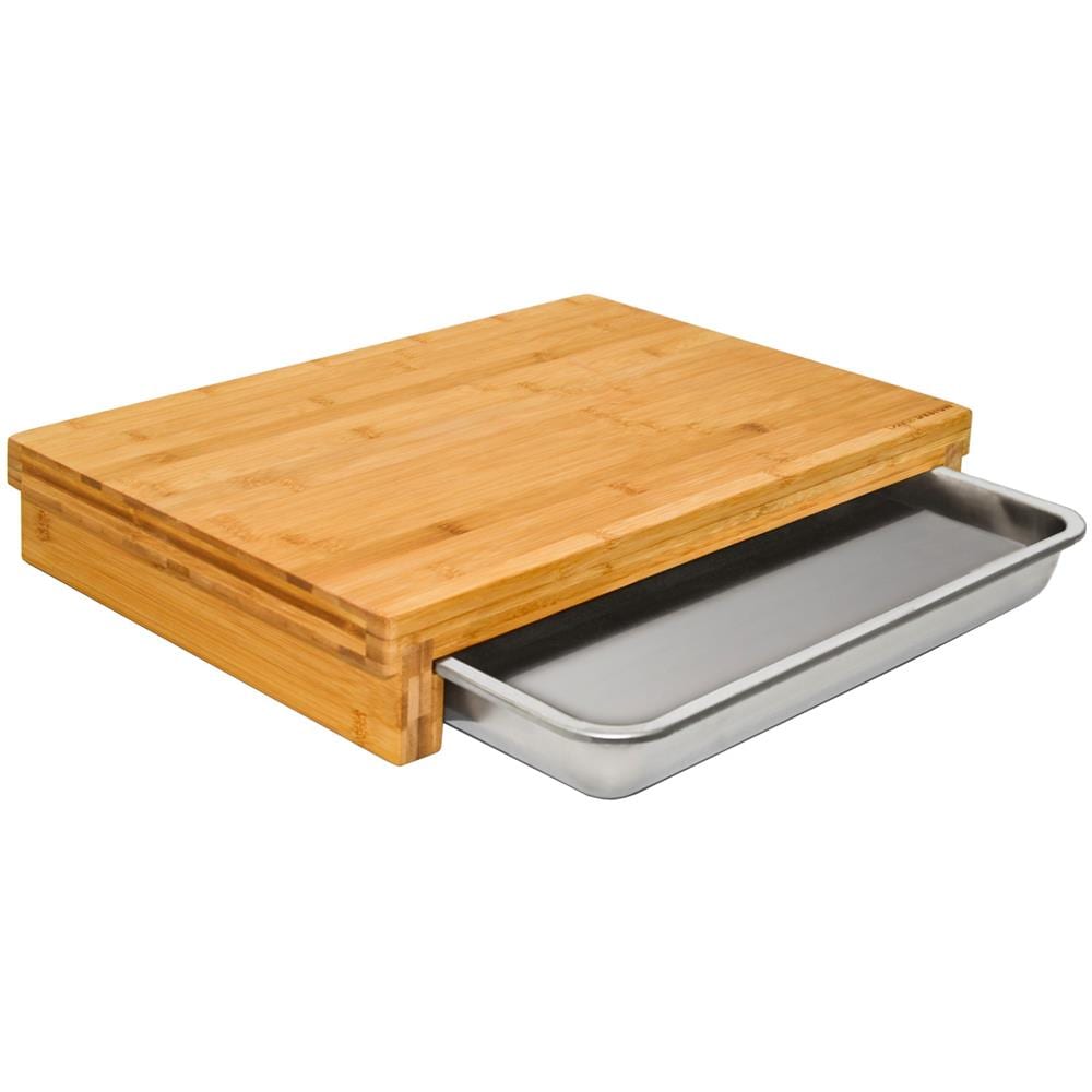 Tagliere Di Bambù Vassoio Raccoglitore In Acciaio Inox 51x37cm Legno Naturale - Foto 1