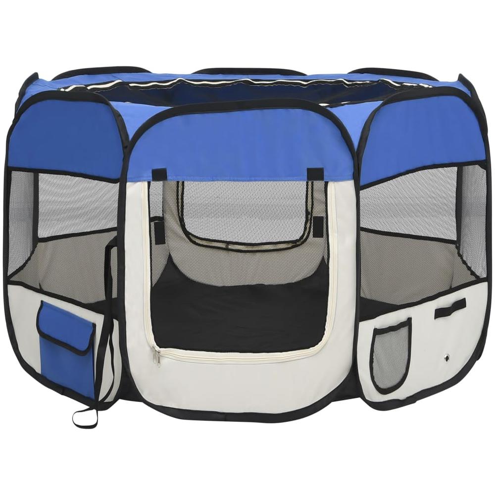 Box per Cani Pieghevole con Borsa Trasporto Blu 90x90x58 cm - Foto 1