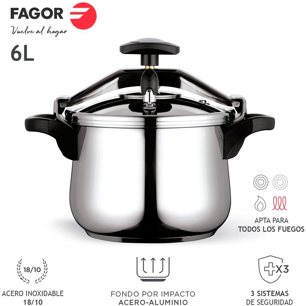 Clásica Bombe 6 Pentola A Pressione 6 L, Induzione, Acciaio Inox. 18/10, 3 Sistemi Di Sicurezza Argento - Foto 2