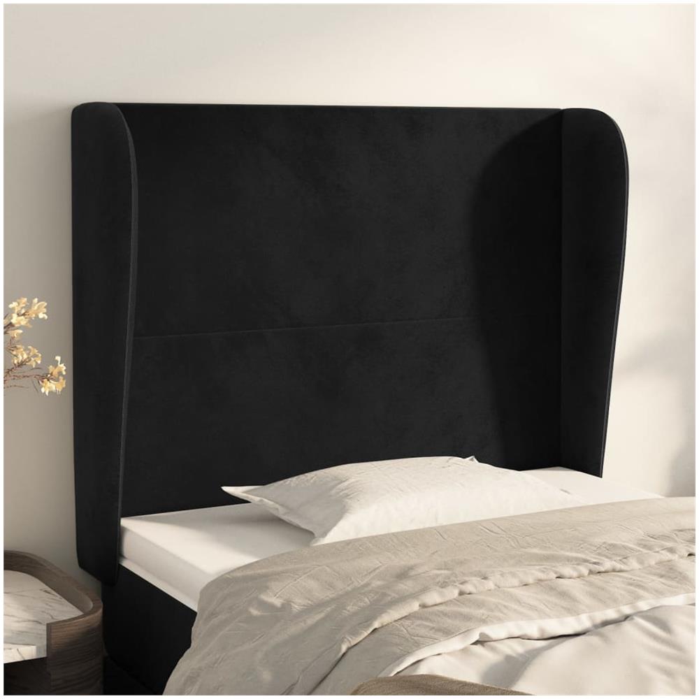 Testiera Ad Orecchio Nera 93x23x118/128 Cm In Velluto - Foto 1