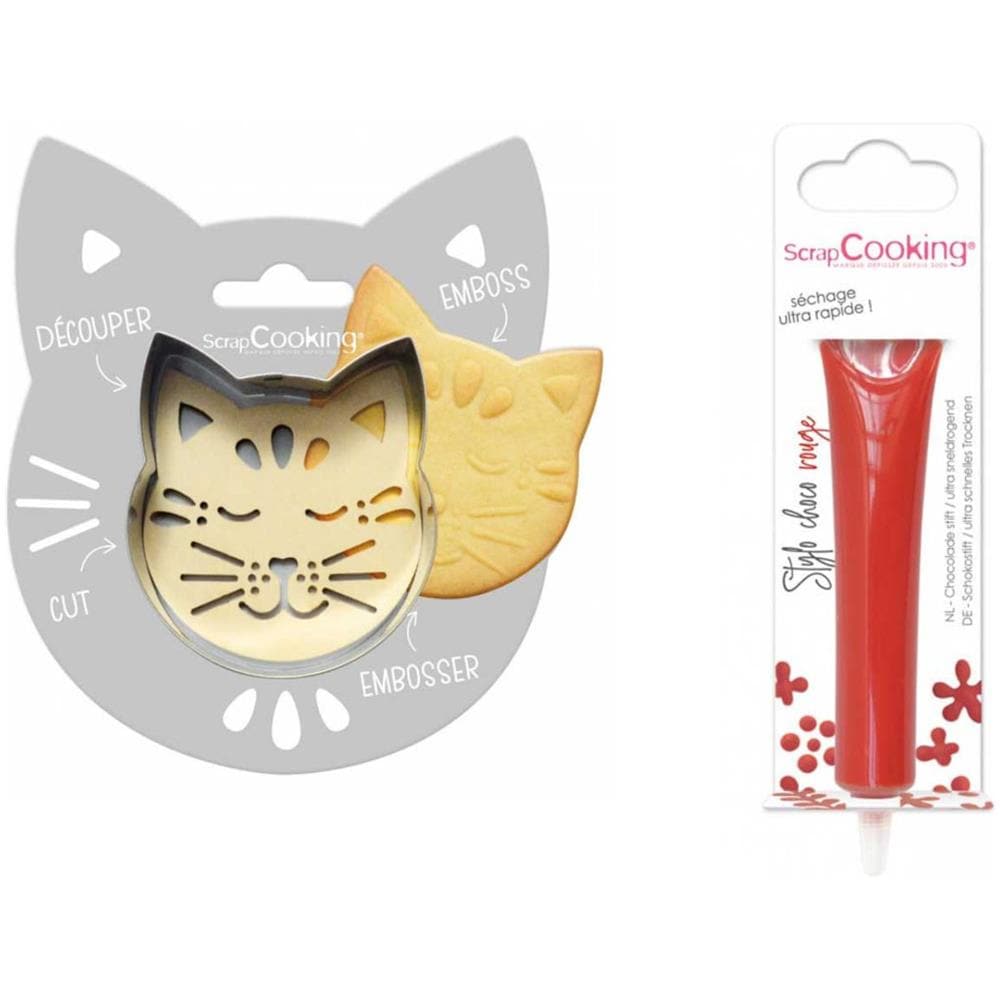Kit Biscotti A Rilievo Gatto + Penna Al Cioccolato Rosso - Foto 1