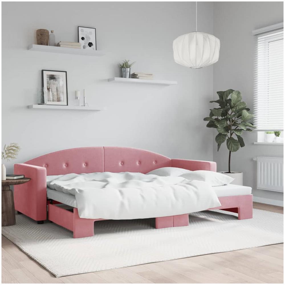 Divano Letto Con Letto Estraibile Rosa 80x200 Cm In Velluto - Foto 1