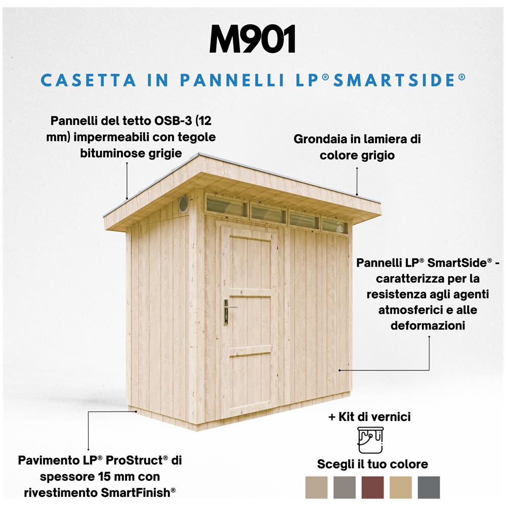 Casetta da giardino con pannelli in legno Lp Smartside 3m2 con pavimento e piastrelle bituminose - Casetta da esterno L161x294x239 cm - M901 - Terra Marrone - Foto 2