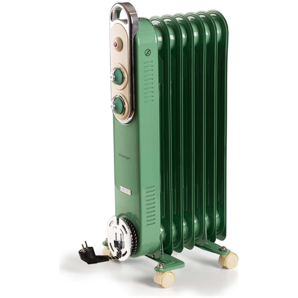 Linea Vintage 8250 Radiatore a olio Vintage, 7 elementi riscaldanti, 1500W, 3 livelli di potenza, Maniglia e ruote per facile trasporto, Verde - Foto 1
