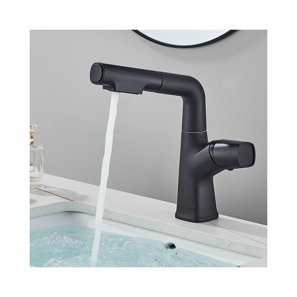 Rubinetto per lavabo da bagno, Blackswan, tipo M348, modello sollevabile nero opaco, con due modalità, misura 24 cm - Foto 1