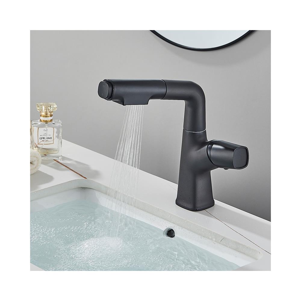 Rubinetto per lavabo da bagno, Blackswan, tipo M348, modello sollevabile nero opaco, con due modalità, misura 24 cm - Foto 2