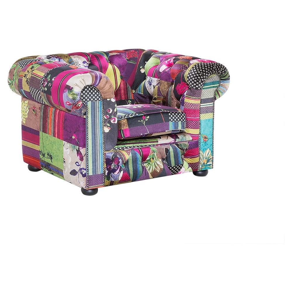 Beliani Poltrona Vintage In Tessuto Patchwork Multicolore Viola