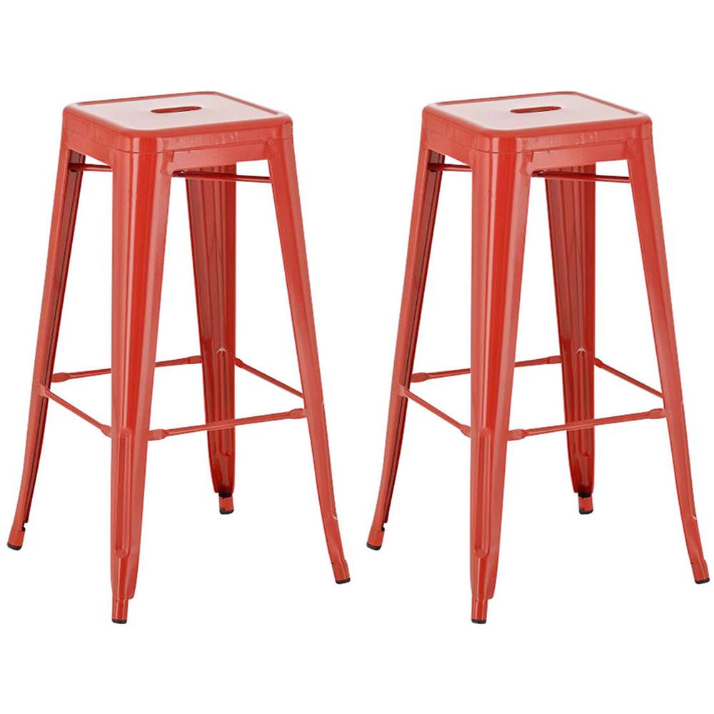 Set 2 Sgabelli Bar Joshua in Metallo I Coppia Sgabelli Industriali Scandinavian Senza Schienale Impilabili I 2 Sgabelli da Bancone H 77 cm Rosso - Foto 5