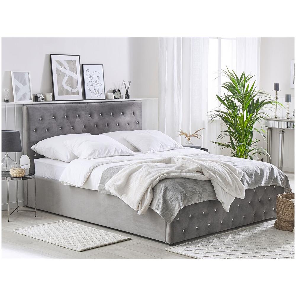 Letto Singolo Velluto Grigio 140 X 200 Cm Amiens - Foto 2