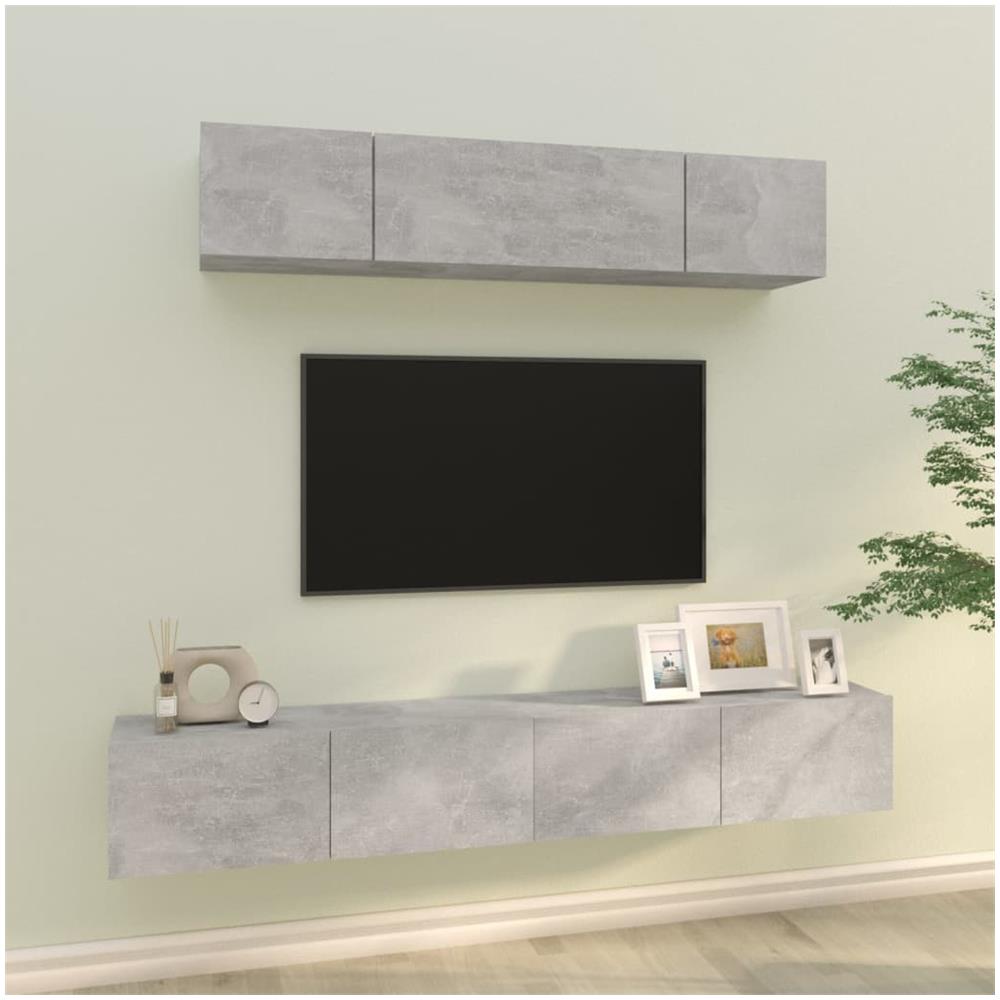 Set Di Mobili Porta Tv 4 Pz Grigio Cemento In Legno Multistrato - Foto 1