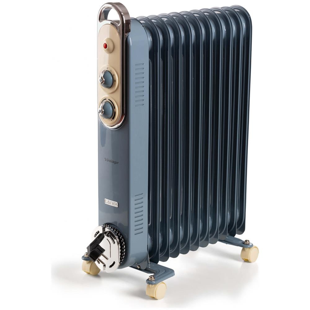 Linea Vintage 8252 Radiatore a olio Vintage, 11 elementi riscaldanti, 2500W, 3 livelli di potenza, Maniglia e ruote per facile trasporto, Celeste - Foto 1
