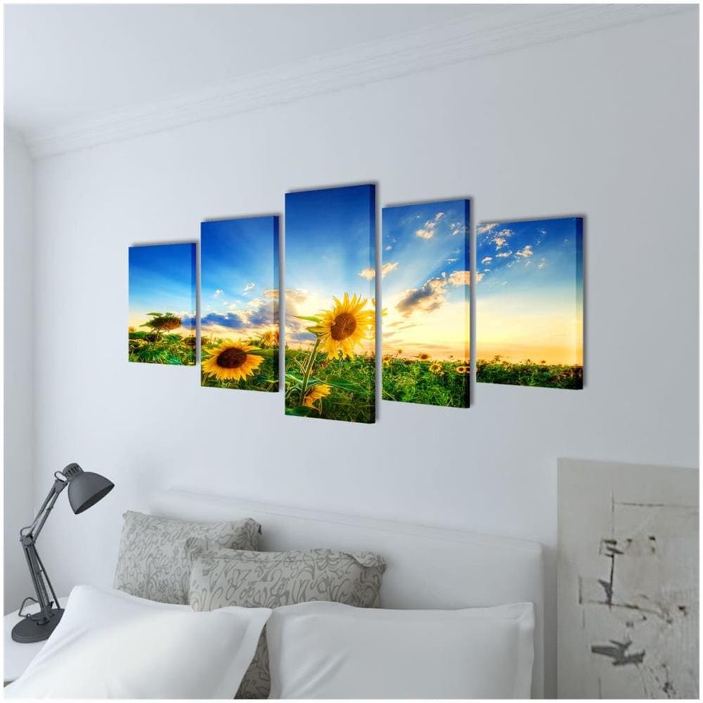 5 Pz Set Stampa Su Tela Da Muro Girasole 200 X 100 Cm - Foto 2
