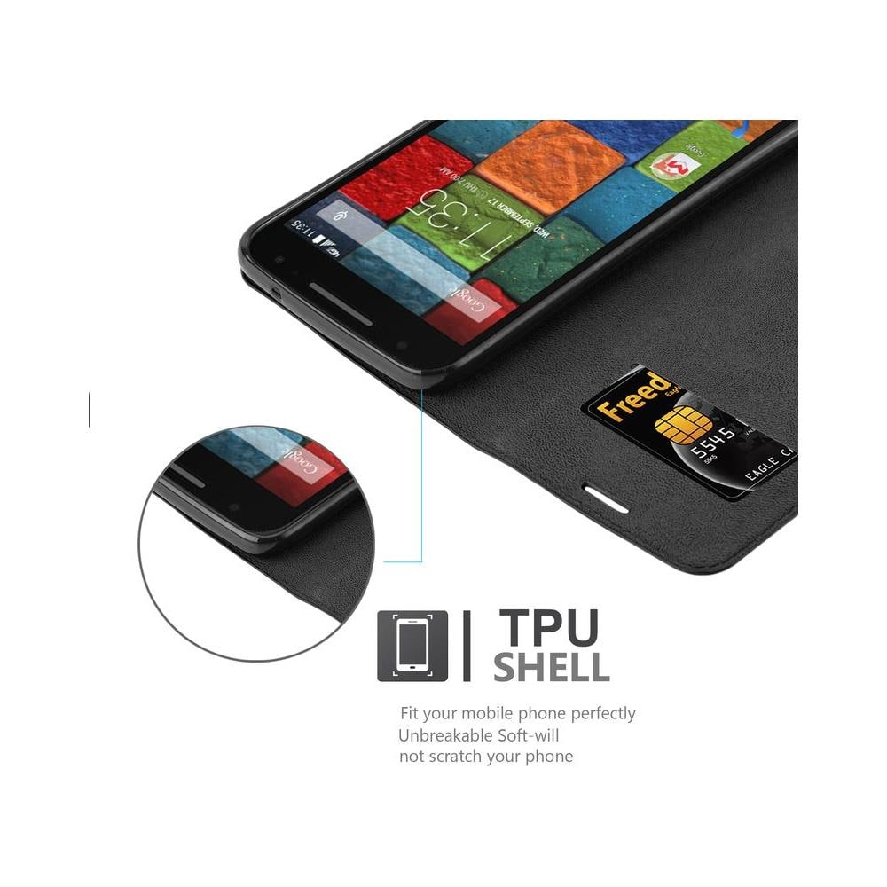 Custodia Compatibile Con Motorola Moto X2 In Nero Di Notte - Coperchio Protettiva Con Chiusura Magnetica, Funzione Stand E Tasca Per Le Carte - Foto 2