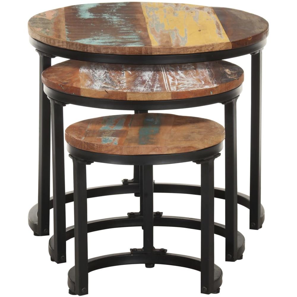 Tavolini Laterali 3 Pz In Legno Massello Di Recupero - Foto 2