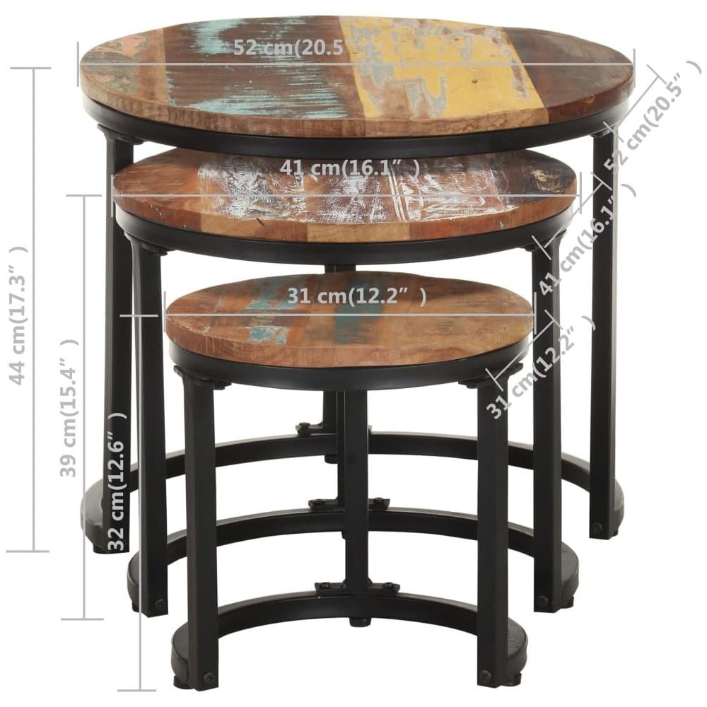 Tavolini Laterali 3 Pz In Legno Massello Di Recupero - Foto 9