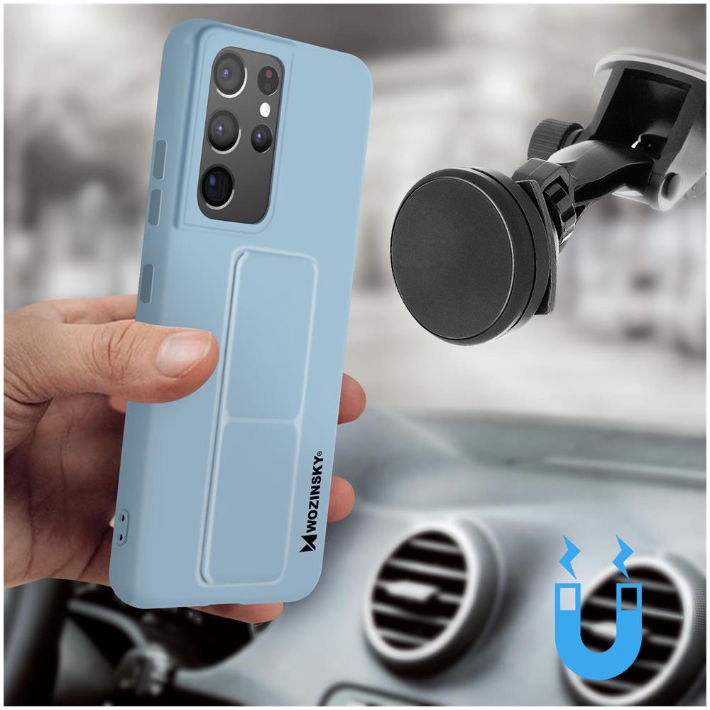 Cover Per Galaxy S21 Ultra Cavalletto Pieghevole Magnetico Azzurra - Foto 5