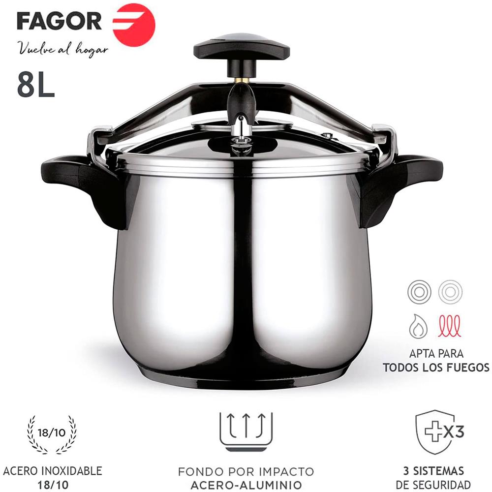 Clásica Bombe 8 Pentola A Pressione 8 L, Induzione, Acciaio Inox. 18/10, 3 Sistemi Di Sicurezza Argento - Foto 2