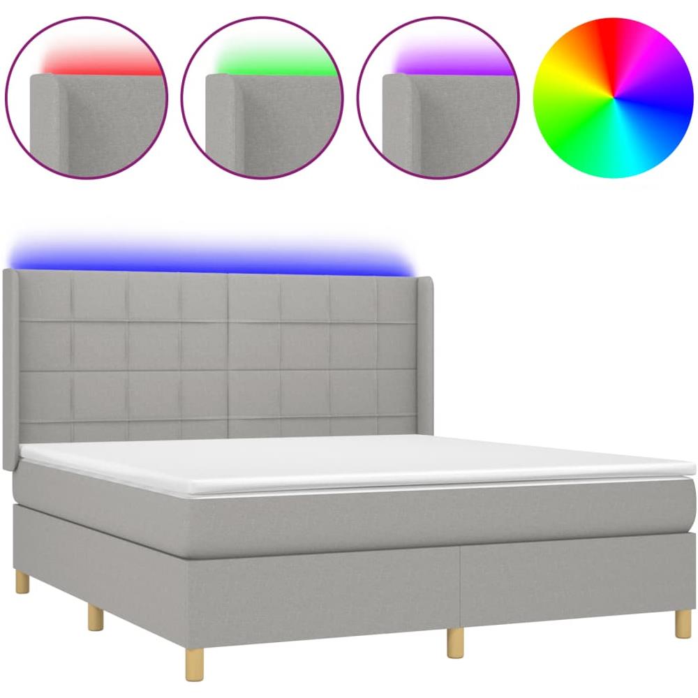 Letto A Molle Materasso E Led Grigio Chiaro 160x200 Cm Tessuto - Foto 2