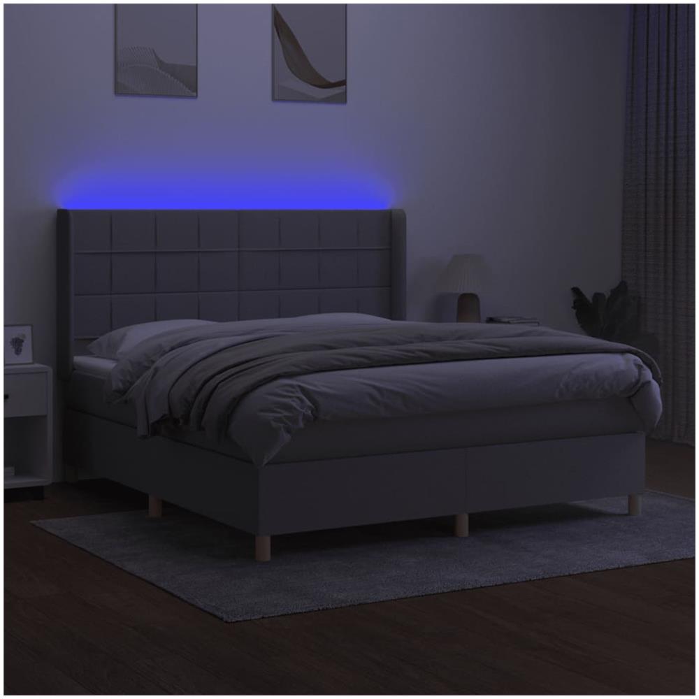 Letto A Molle Materasso E Led Grigio Chiaro 160x200 Cm Tessuto - Foto 3