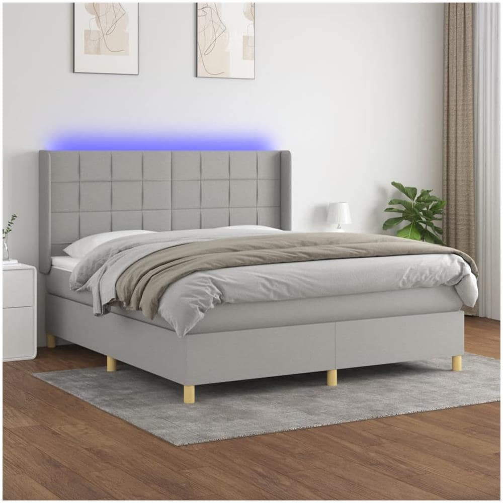 Letto A Molle Materasso E Led Grigio Chiaro 160x200 Cm Tessuto - Foto 1