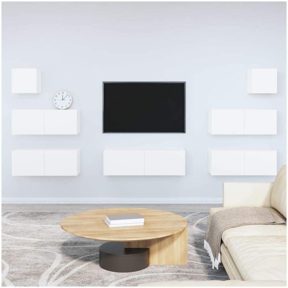 Set Di Mobili Porta Tv 7 Pz Bianco In Legno Multistrato - Foto 1