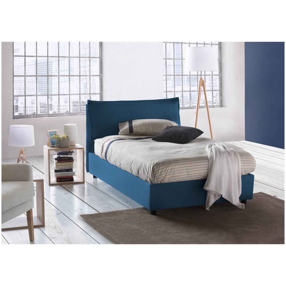 Letto Piazza E Mezza Agata, Letto Contenitore Con Rivestimento In Tessuto, 100% Made In Italy, Apertura Frontale, Con Materasso Cm 120x200 Incluso, Blu - Foto 1