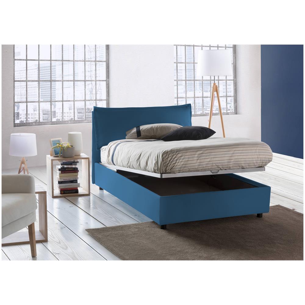 Letto Piazza E Mezza Agata, Letto Contenitore Con Rivestimento In Tessuto, 100% Made In Italy, Apertura Frontale, Con Materasso Cm 120x200 Incluso, Blu - Foto 2