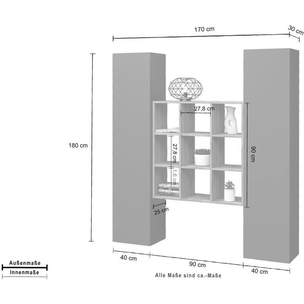 Credenza Fausto, Set Da Soggiorno A 2 Ante E Ripiani, Buffet Da Soggiorno, Madia Da Cucina, 100% Made In Italy, Cm 170x30h180, Antracite E Acero - Foto 2