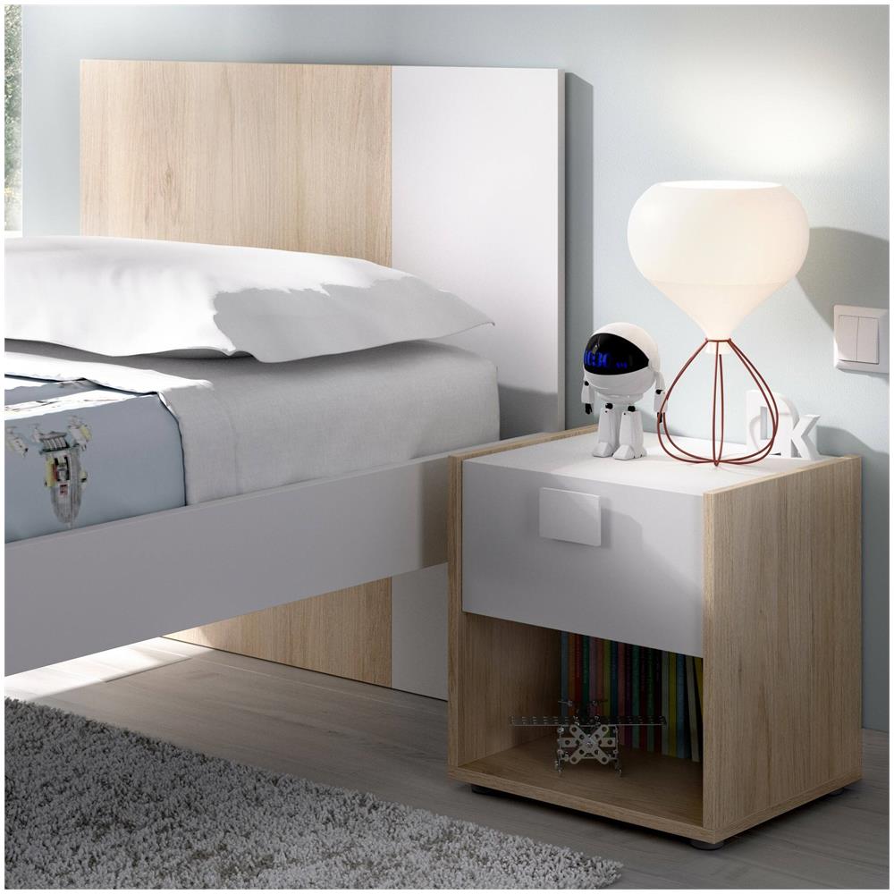 Comodino con 1 cassetto e 1 vano in legno di abete massello - LM-M1