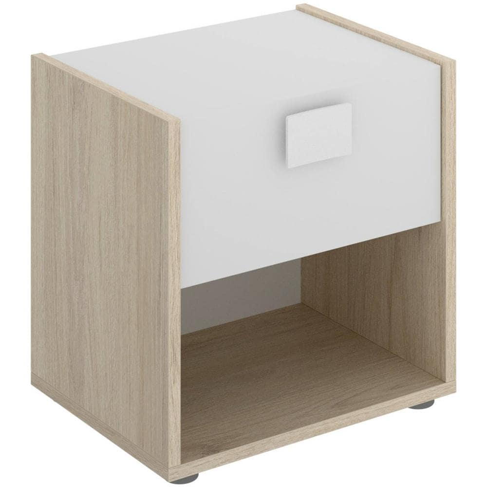 Comodino Catinaccio, Tavolino Da Notte, Comò Basso A 1 Cassetto, 40x33h42 Cm, Bianco E Rovere - Foto 2