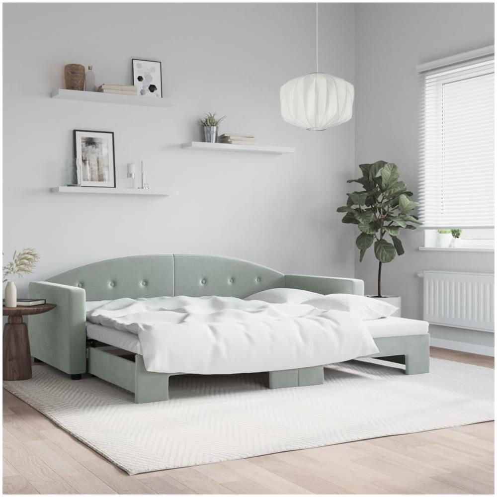 Divano Letto Con Letto Estraibile Grigio Chiaro 90x200 Velluto - Foto 1