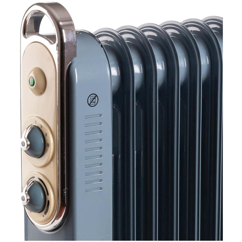 Linea Vintage 8251 Radiatore a olio Vintage, 9 elementi riscaldanti, 2000W, 3 livelli di potenza, Maniglia e ruote per facile trasporto, Celeste - Foto 2