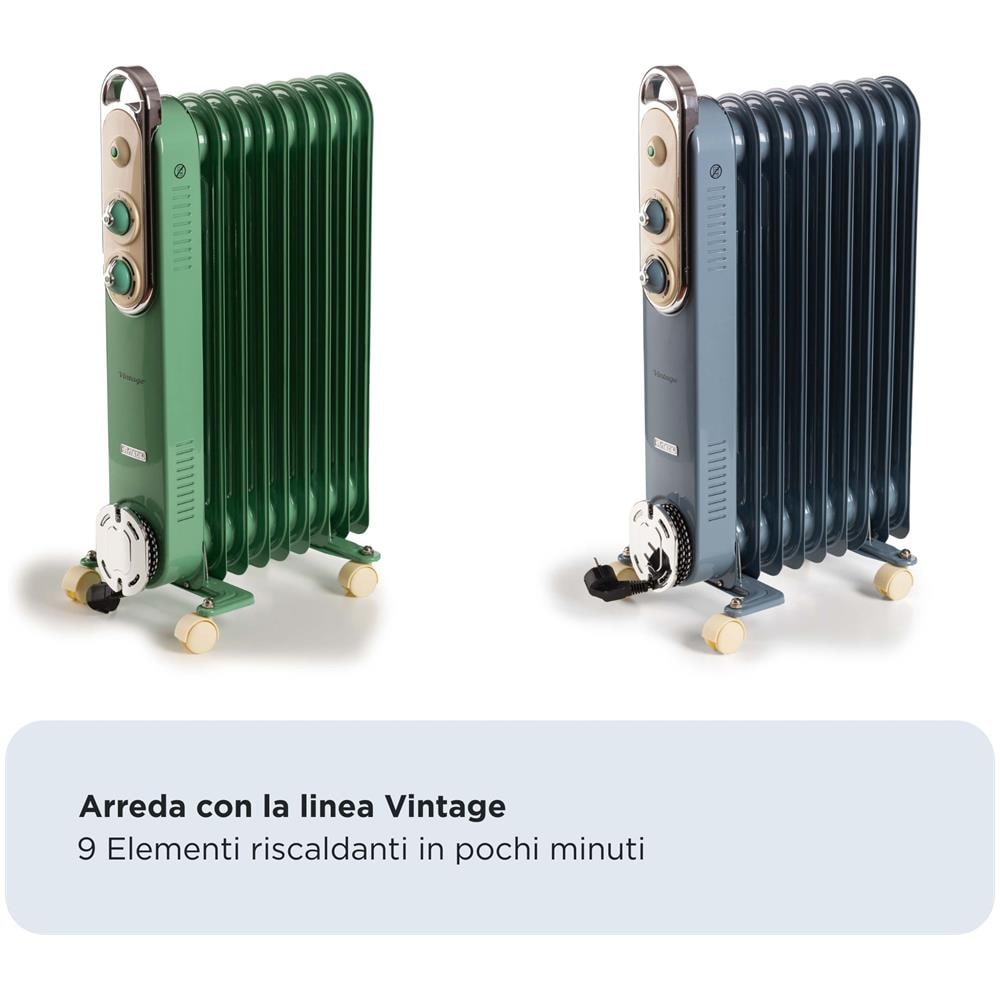 Linea Vintage 8251 Radiatore a olio Vintage, 9 elementi riscaldanti, 2000W, 3 livelli di potenza, Maniglia e ruote per facile trasporto, Celeste - Foto 4